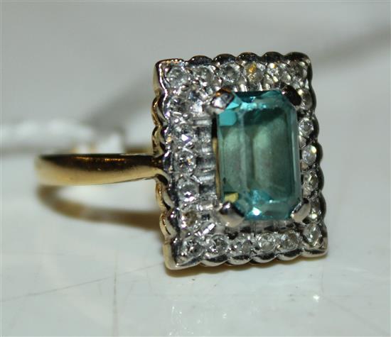 Aquamarine and diamond cluster ring